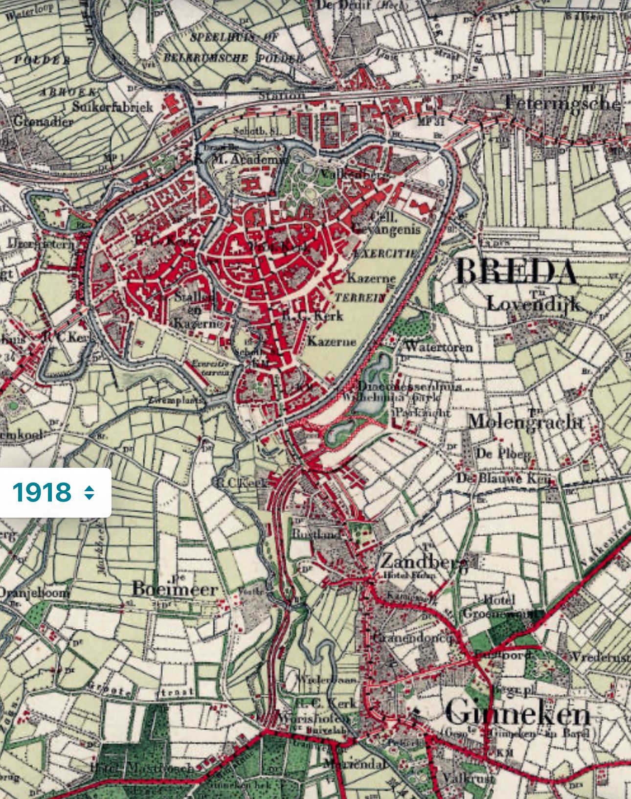 De stad Breda in 1918